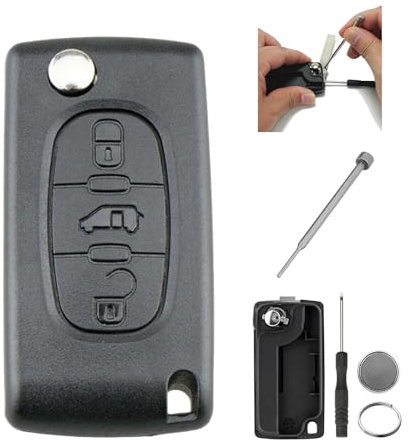 3 Buttons CE0523 For Peugeot Expert Key Fob Replacement Key Case Cover For Citroen Dispatch Fiat Scudo Toyota ProAce Citroen Berlingo B9 Key Fob 0523 with Pin Removal Tool Battery