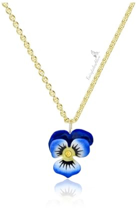 Stiefmütterchen Halskette handbemalt inspiriert von Vintage Emaille Blumen Schmuck Gold plattiert Edelstahl Kette süße Geschenkidee (45, Gold)