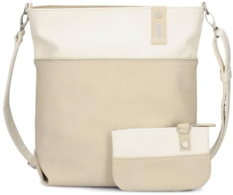 Zwei Damen Umhängetasche Jana J12 Crossbody Bag 9 L Handtasche Bicolor Canvas-Stil passender Kosmetikbeutel extra Schultergurt & Schlüsselband, Schultertasche DIN-A4 passend (nubuk-linen)