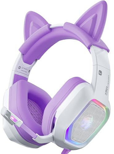 ZIUMIER Purple Gaming Headset with Microphone, Compatible with PS4 PS5 Xbox One PC Laptop, Over-Ear Headphones with Detachable Cat Ears, Noise Canceling Mic, Stereo Surround Sound and RGB Light