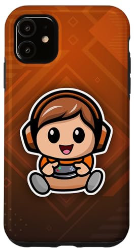 iPhone 11 Kawaii Chibi Gamer Kid Cute Adorable Video Game Boy Orange Case