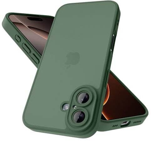 Mootobo für iPhone 16 Hülle 6,1 Zoll, Militärschutz 360° Rundumschutz mattierte durchscheinende Rückseite, Anti-Fingerabdruck-Schutzhülle für iPhone 16 – Dunkelgrün