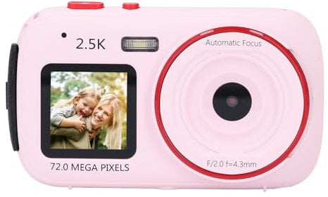 Digital Camera for Photography & Video - 72MP 2.5K Dual Screen Vlogging Camera, 16X Digital Zoom Autofocus & Anti Shake & Automatic Light Sensitive Compact Camera for Travel (Pink)