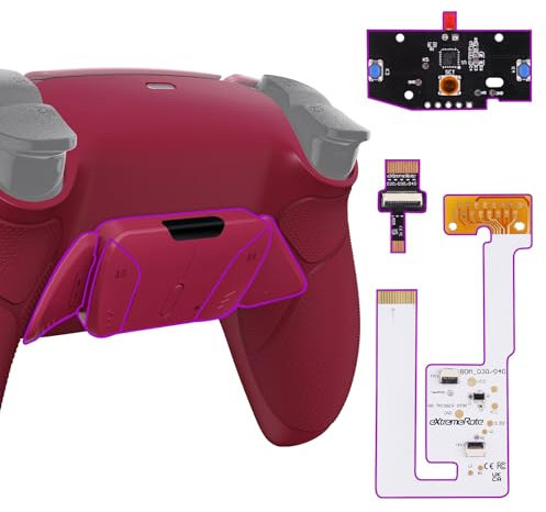 eXtremeRate Konfigurierbar RISE4 V3 Remap Kit für ps5 Controller BDM-030/040/050 Modell, Upgrade Board & Gummiert Griff Rücken Gehäuse Case & Rücktasten Back Paddles Set für ps5-Cosmic Red