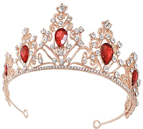 HAODUOO Hochzeit Braut Krone Braut Strass Krone Geburtstag Party Tiara Bling Haarschmuck(Red)