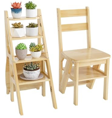 Nisorpa 3-in-1 Klappbare Holzleiter-Trittleiter 4 Stufen Klappbar-Gartenregal&Leiterregal-Blumenregal Blumentreppe Pflanzenregal-Klappstufen für Küche,Wohnzimmer,Draußen