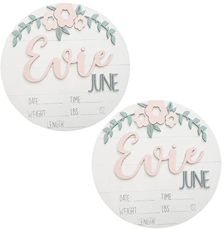 Holibanna Rundes Geburtsanzeigeschild Holz 2-teilig Für Babyankündigung Willkommensschild Mit Gewicht Und Größe Aufzeichnung