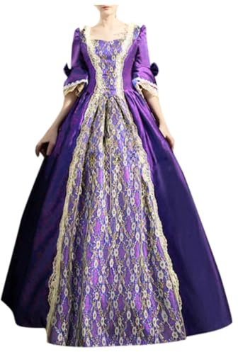 Robe maxi médiévale pour femme - Robe longue élégante - Robe de soirée - Robe de cocktail - Robe trapèze - Robe de princesse Renaissance - Robe baroque, O violet, L