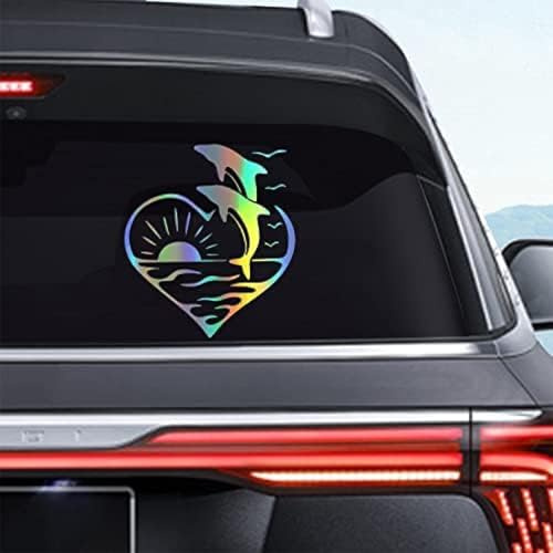 ZCHZCS 3Pack Dolphin Heart Bumper Stickers for Cars Funny Sunshine Dolphin Jumping Waves Vinyl Car Stickers and Decals Auto Motorcycle Truck Car Window Decals 6.69x5.9inch (Rainbow Silver)