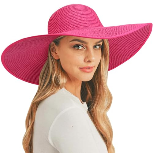 DRESHOW Damen Breit Krempe Strohhut Faltbar Schutz Strandhut Elegant Sommer Hut Sonnenhüte UPF 50+