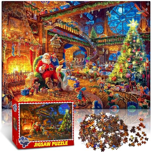 MWZEAUL Weihnachtsmann Puzzle 1000 Teile, Weihnachtspuzzle, Weihnachtsmann Am Knisternden Feuer Sitzen, Puzzle Weihnachten Kinder Erwachsener, Bunt