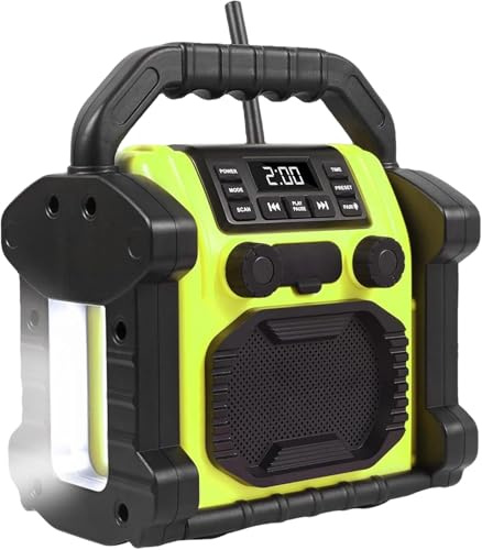 ottosing Portable Bluetooth Speaker, 30W IPX 66 Waterproof FM Radio with LED Lights, Anti-Collision FM Radios for Construction Site/Outdoor/Fishing/Party/Camping