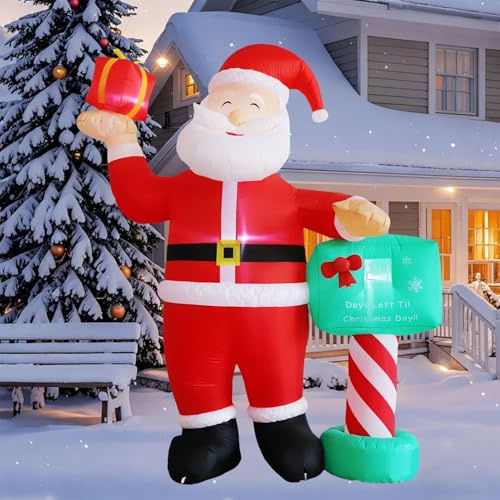 210cm Weihnachtsmann Aufblasbar mit LED Beleuchtet, Aufblasbarer Weihnachtsmann Weihnachtsdeko Zur Begrüßung, Aufblasbarer Nikolaus Outdoor Deko für Garten, Draußen, Rasen