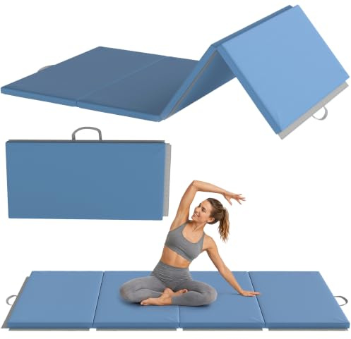 HOMCOM Faltbare Gymnastikmatte, dicke Gymnastikmatte, 240 x 120 x 5 cm, mit Griff, Bodenmatte für Yoga, MMA, Sport, Fitness, Pilates, synthetische Beschichtung, hellblau