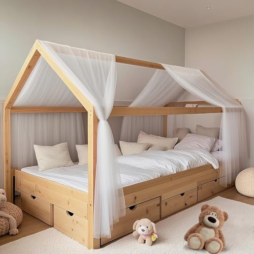 FloraVigo 2 Stück Haus-Bettwäsche-Set, Bettdecke für die Heimbett-Dekoration, Bettdecke Haus-Dekoration für Jungen und Mädchen (Weiß, 2er Set 132 x 320cm)