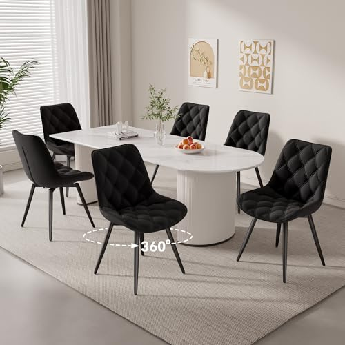 Hawthyhome 360° Esszimmerstühle 6er Set Drehstuhl Polsterstuhl Schwarz | Künstlicher Stoff Esszimmerstuhl,Küchenstuhl mit Rückenlehne,Moderne Sessel für Küche,Wohnzimmer,Balkon,Restaurant,Büro