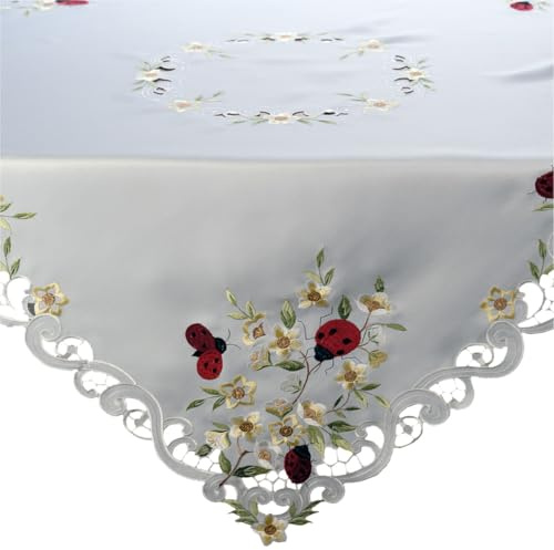 texpot Tischdecke 85 x 85 cm Stickerei Marienkäfer Blumen Sommer Frühling Tischtuch