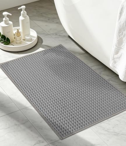 chakme Waffel Badezimmerteppich, 40x60 cm Grau Dünn Badematte rutschfest | Waschbar Badvorleger, Schnelltrocknend Badteppich, Gummi Duschvorleger