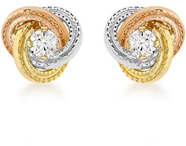 CARISSIMA Damen-Ohrhänger 3 Farben Gold Cubic Zirconia Knot Stud 9 Karat 375 Tricolor 3.57.3283