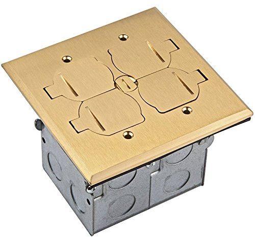 TOPGREENER 705549-D-C Floor Box Kit, 2 Gang 20A Tamper/Weather Resistant Duplex Receptacle, Datacom Ports, UL Listed - Brass