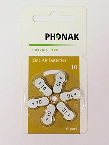 Phonak Size 10 Mercury Free Hearing Aid Battery x60 Cells (10 packets) by KEEPHEARING LTD