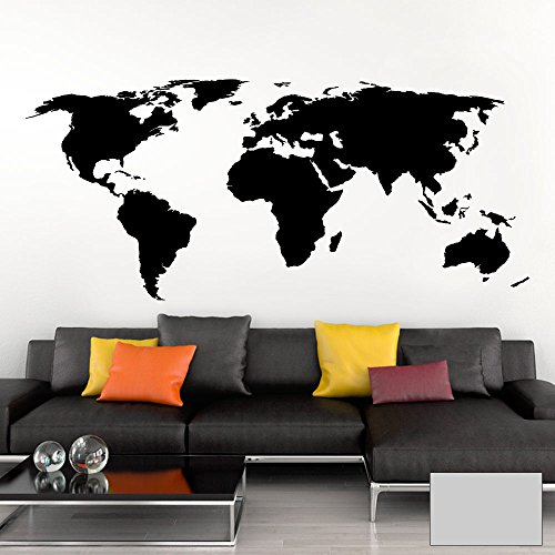 Grandora Wandtattoo Weltkarte Erde Globus Karte I hellgrau 150 x 65 cm I Welt Atlas Schlafzimmer Wohnzimmer Wandsticker Wandaufkleber W698
