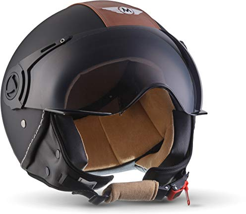 Moto Helmets® H44 „Vintage Black“ · Jet-Helm · Motorrad-Helm Roller-Helm Scooter-Helm Bobber Mofa-Helm Chopper Retro Cruiser Vintage Pilot Biker · ECE Visier Schnellverschluss Tasche L (59-60cm)
