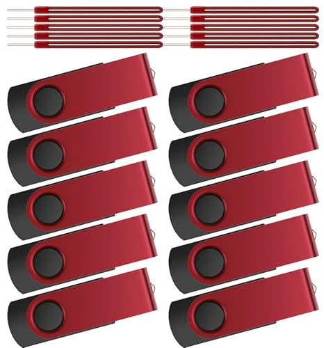 Kepmem Lot de 10 1Go USB 2.0 Pendrive Mémoire Stick Ratatif Clé USB(Rouge)