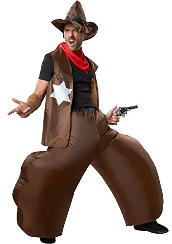 dressforfun 302354 - Aufblasbares Unisex Kostüm Cowboy aus Hose, Weste, Hut und DREI Halstüchern