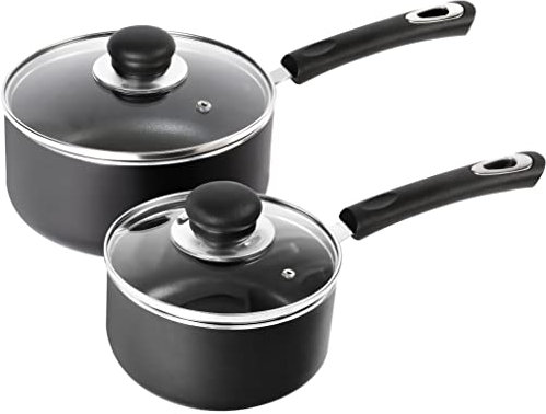Utopia Kitchen Antihaft-Kochtopf-Set – 1 l und 2 l – Glasdeckel – Mehrzweck-Einsatz für Zuhause oder Restaurant (grau-schwarz)