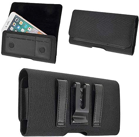 DFVmobile - Nylon Case Metal Belt Clip Horizontal Textile and Leather for Fly IQ4504 EVO Energy 5 - Black