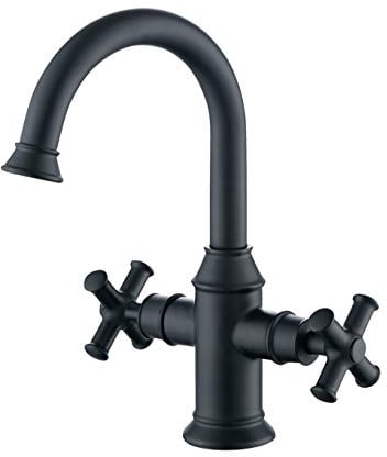 Derengge BTF-2018-MT Waschbeckenarmatur, 2 Griffe, Einloch-Waschtischarmatur, schwenkbarer 360-Grad-Auslauf, mit Wasserleitung, Mattschwarz