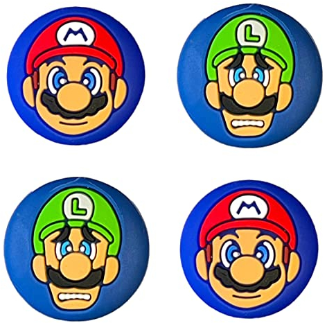 Super Mario Brothers Mario Luigi Face Thumb Grips - Pack of 4 - For Nintendo Switch Joy-Con Switch Lite - Rubber Silicone Protective Covers