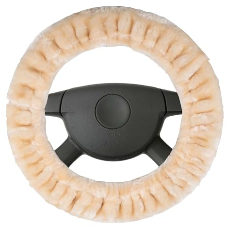 Walser Lenkradbezug Teddy Plüsch, Lenkradhülle Kunstfell, Plüsch-Lenkradabdeckung, Lenkradschoner Lammfell-Optik vegan beige