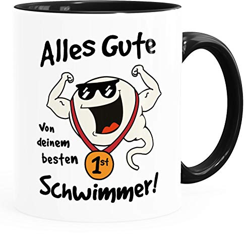 MoonWorks® Kaffee-Tasse Alles Gute von deinem besten Schwimmer Geschenk Papa Vatertag Geburtstag lustige Kaffeebecher schwarz Keramik-Tasse