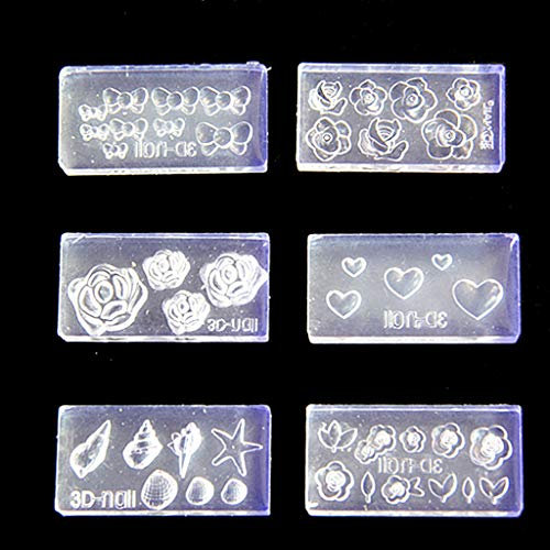 KERDEJAR Silicone Mold,6Pcs 3D Stereo Mini Flower Carving Mold Nail Art Mould Template Silicone Mold