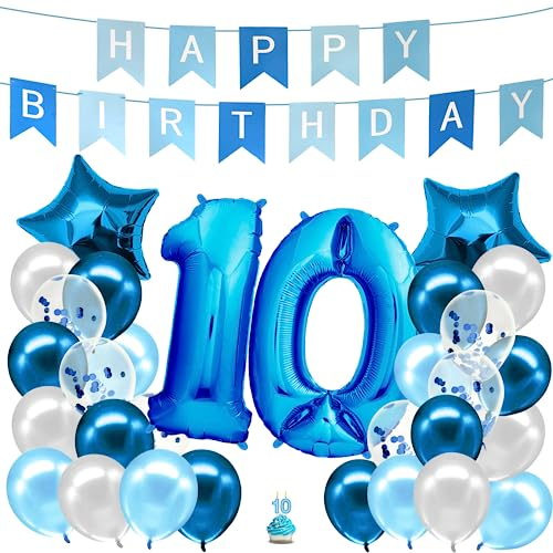 envami® Geburtstagsdeko Jungen Blau Zahl 10. Geburtstag Junge Happy Birthday Deko Folienballon 10 Luftballon 10. Geburtstag Kindergeburtstag Deko 10.