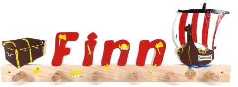 Kindergarderobe - Kleiderhaken Kinder - Holz mit Name (Wikinger)