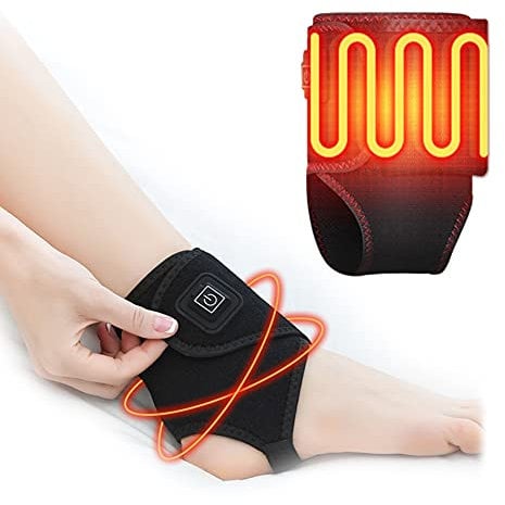 Electric Heated Ankle Wrap, Therapy Heat USB Ankle Warmer Foot Wrap with 3 Temperature Settings for Ankle Sprain, Achilles Tendonitis, Pain Relief, One Size for Left & Right Feet