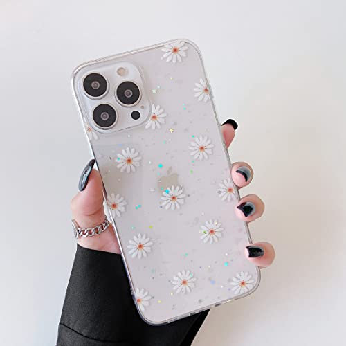 DEFBSC for iPhone 13 Pro Max Case, Clear Glitter Daisy Floral Flower Design Transparent Shockproof TPU Protective Phone Cover - Daisy