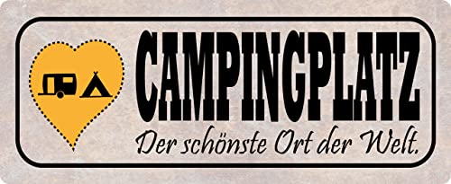 Metall Schild 27x10cm Campingplatz der schönste Ort der Welt Sprüche Blechschild