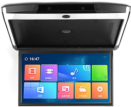 BHDK Reproductor de Techo para Automóvil, 17.3In IPS 1080P WiFi Bluetooth Monitor de Automóvil Abatible hacia Abajo Soporte Android Hdmi AV FM USB Montaje en el Techo Monitor Abatible hacia Abajo