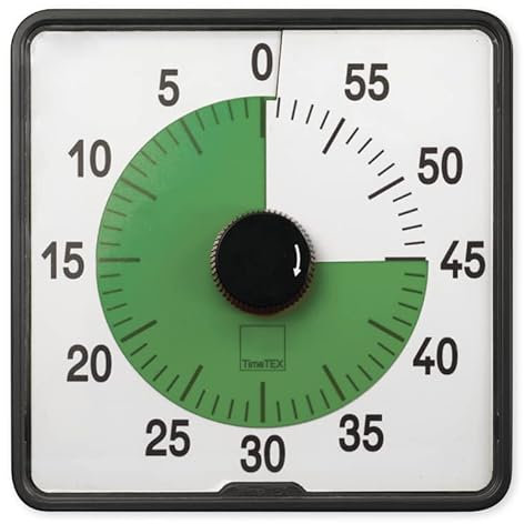 TimeTEX Zeitdauer-Uhr - Timer Countdown mit grüner Scheibe - lautlos - mit Ablaufsignal - mit Batterien - 20 cm x 20 cm - 62602