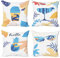 ABAKUHAUS Sommer Dekokissen Kissenbezug 4er Pack, Urlaubsspaß Papagei Ananas Modern Accent Doppelseitiger Digitaldruck, 50 cm x 50 cm, Senf Himmelblau