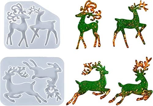 2 Pieces Christmas Resin Moulds,Christmas Elk Silicone Mold for Resin Casting,Christmas Decorations Moulds Crystal Epoxy Resin Mold for Xmas Decoration Ornament DIY Gift,Deer Ornament Mold, white