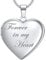 Farfume Heart Locket Necklace for Women, Engraved Text Hold Two Photos Necklace, Personalised Photo Jewellery Gifts for Family& Friends (1B Glossy-Silver)