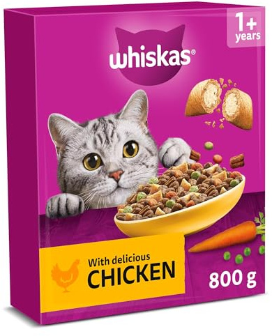 WHISKAS Adult Dry Cat Food 800g with Chicken (Pack of 5)
