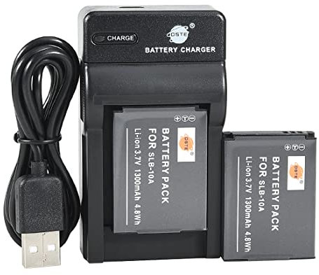 DSTE SLB-10A Li-ion Battery (2-Pack) and Micro USB Charger Compatible for Samsung P800 P1000 PL50 PL51 PL55 PL60 PL65 PL70 SL102 SL202 SL310