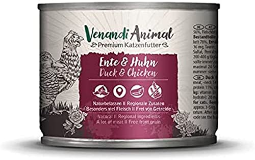 Venandi - Premium Nassfutter für Katzen - Ente Und Huhn, 1 x 200g 1er Pack, Getreidefrei mit Extra Viel Fleisch