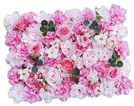 Ronyme Fleur Artificielle Mur Panneau Fond Panneau Floral Panneau Toile de Fond pour la fête de Mariage Saint Valentin décoration, Rose foncé Rose Clair